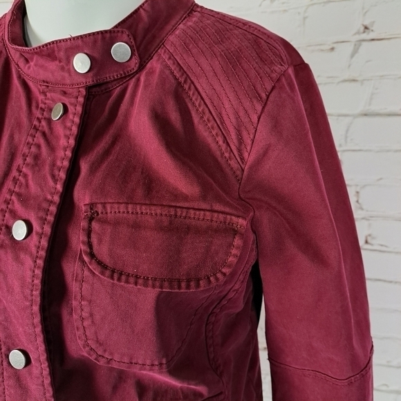 ANTHROPOLOGIE Sanctuary Military Moto Field Jacket Burgundy - Picture 4 of 16